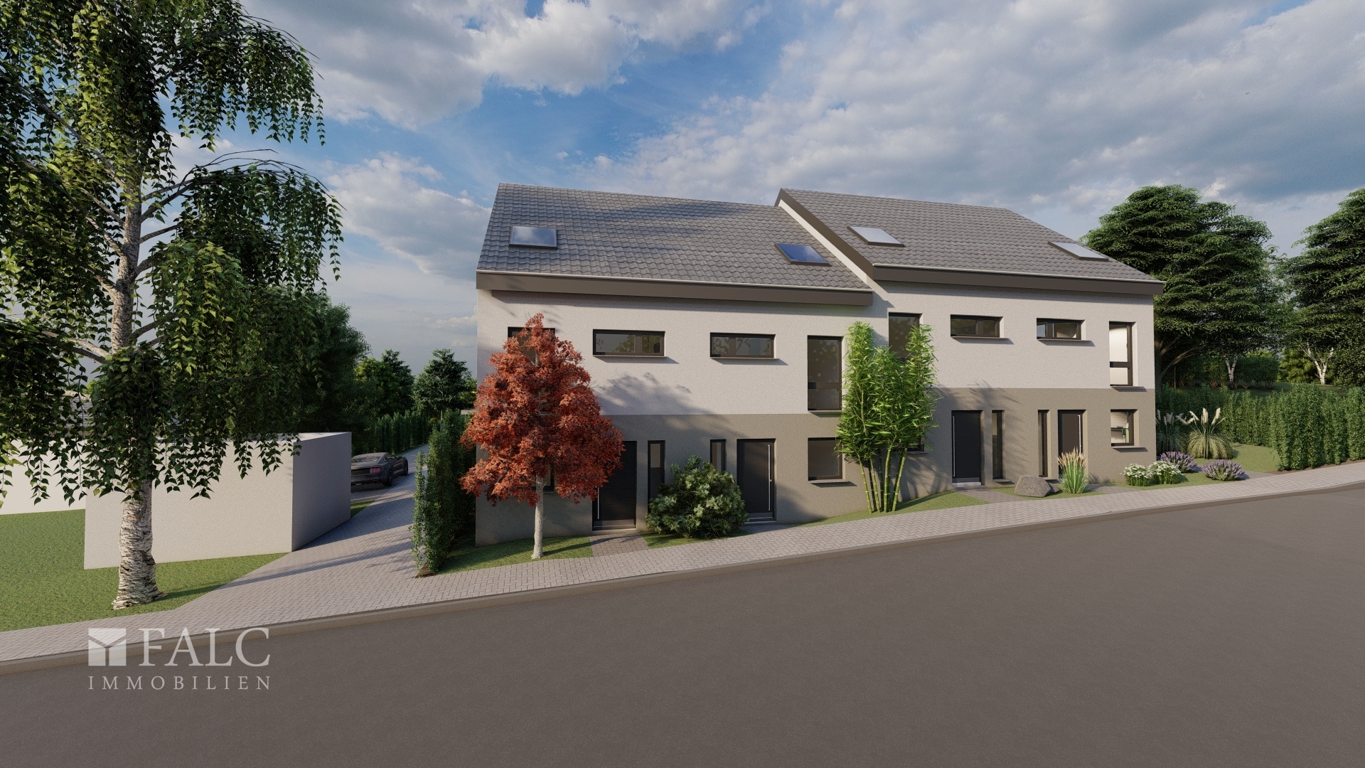 Beispielhafte Planzeichnung vorne 4 Doppelhäuser